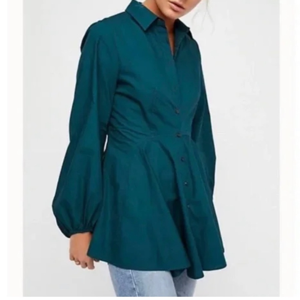 Free People Dark Green All The Time Button Up Long Sleeve Shirt - XS
